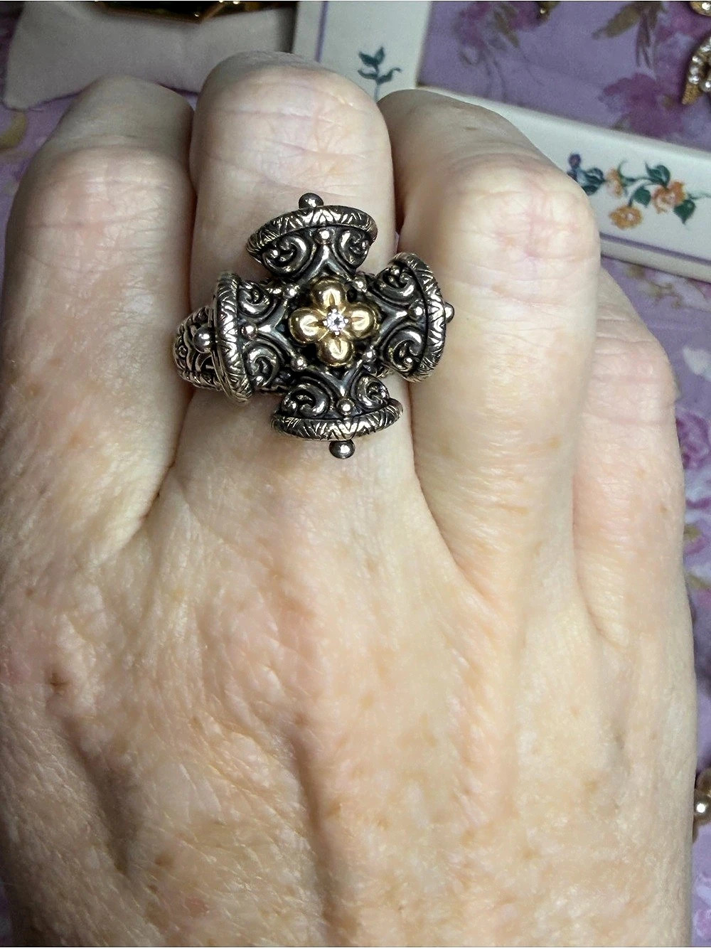Barbara Bixby Ornate Floral Ring in Silver & Gold